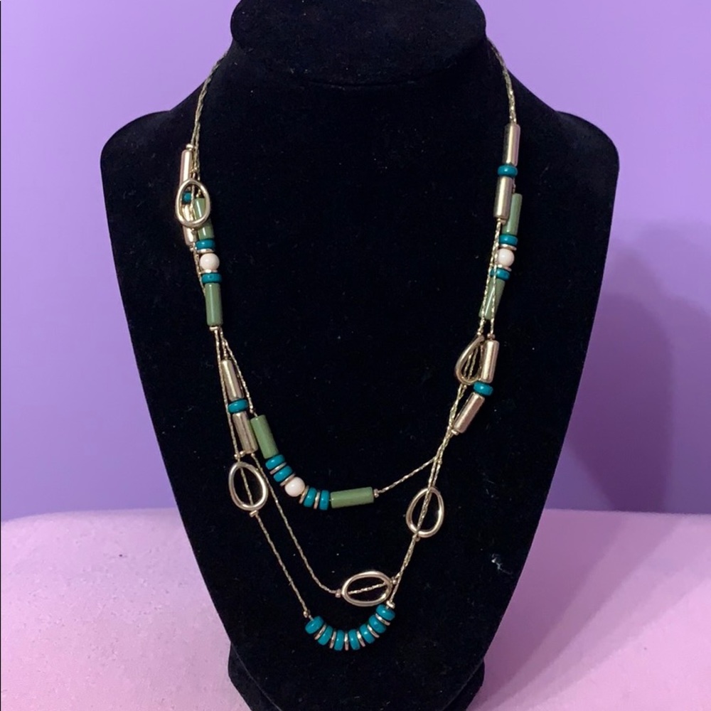 Blue and green beaded necklace